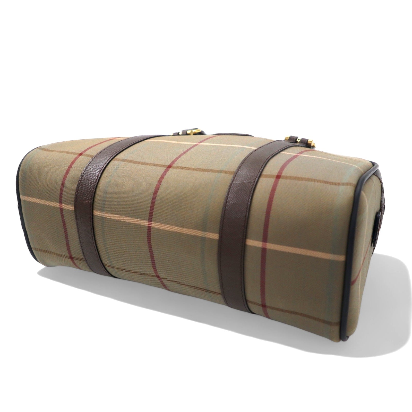 Burberrys Borsa a mano vintage beige a quadri finestra iridescente nylon tela pelle