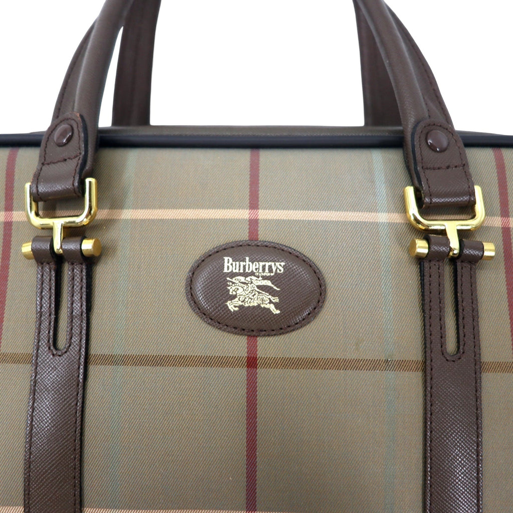 Burberrys Borsa a mano vintage beige a quadri finestra iridescente nylon tela pelle