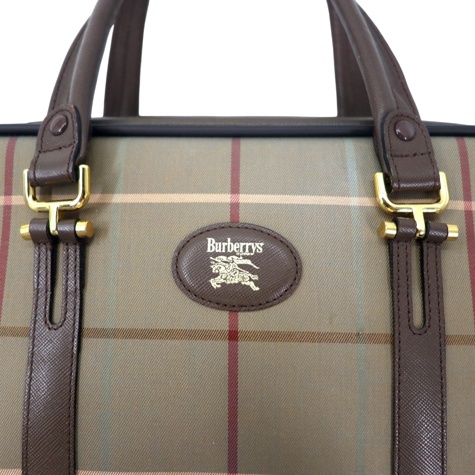Burberrys Borsa a mano vintage beige a quadri finestra iridescente nylon tela pelle