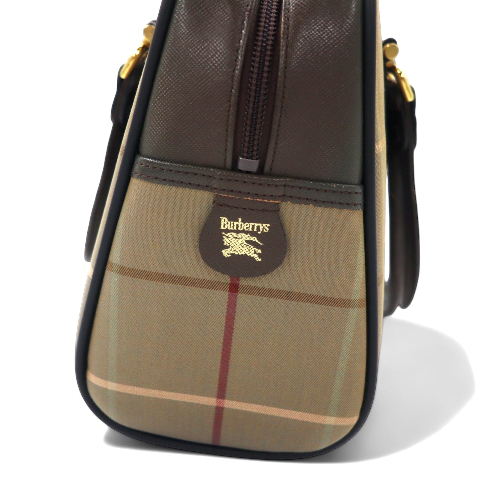 Burberrys Borsa a mano vintage beige a quadri finestra iridescente nylon tela pelle
