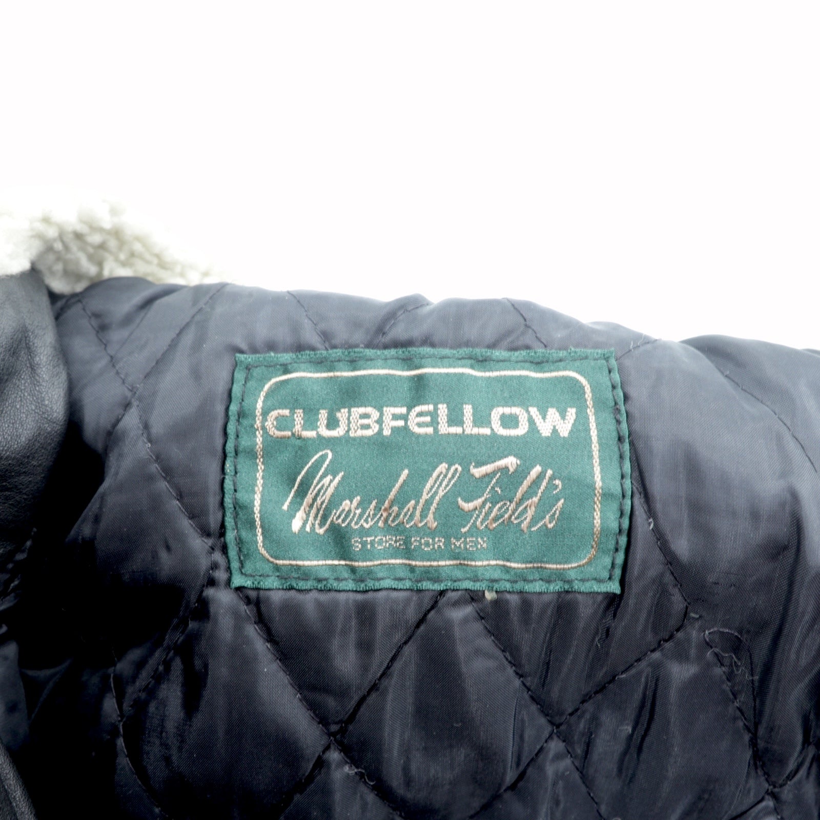 CLUB FELLOW 90年代 ヴィンテージ 襟ボア 中綿 レザーコート XL ブラック キルティングライナー 比翼 ジップアップ Marshall Fields