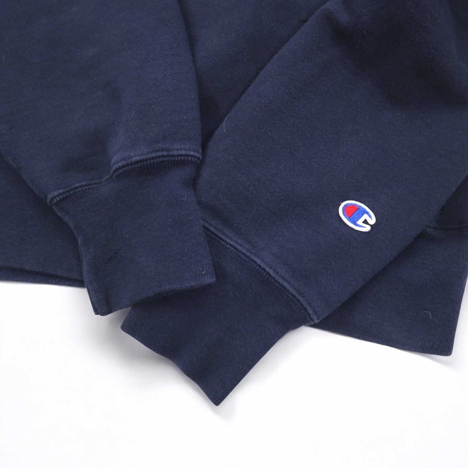 Champion Reverse Weave, felpa stampata con logo script, 3XL, blu navy, replica etichetta blu singola, Made in El Salvador.