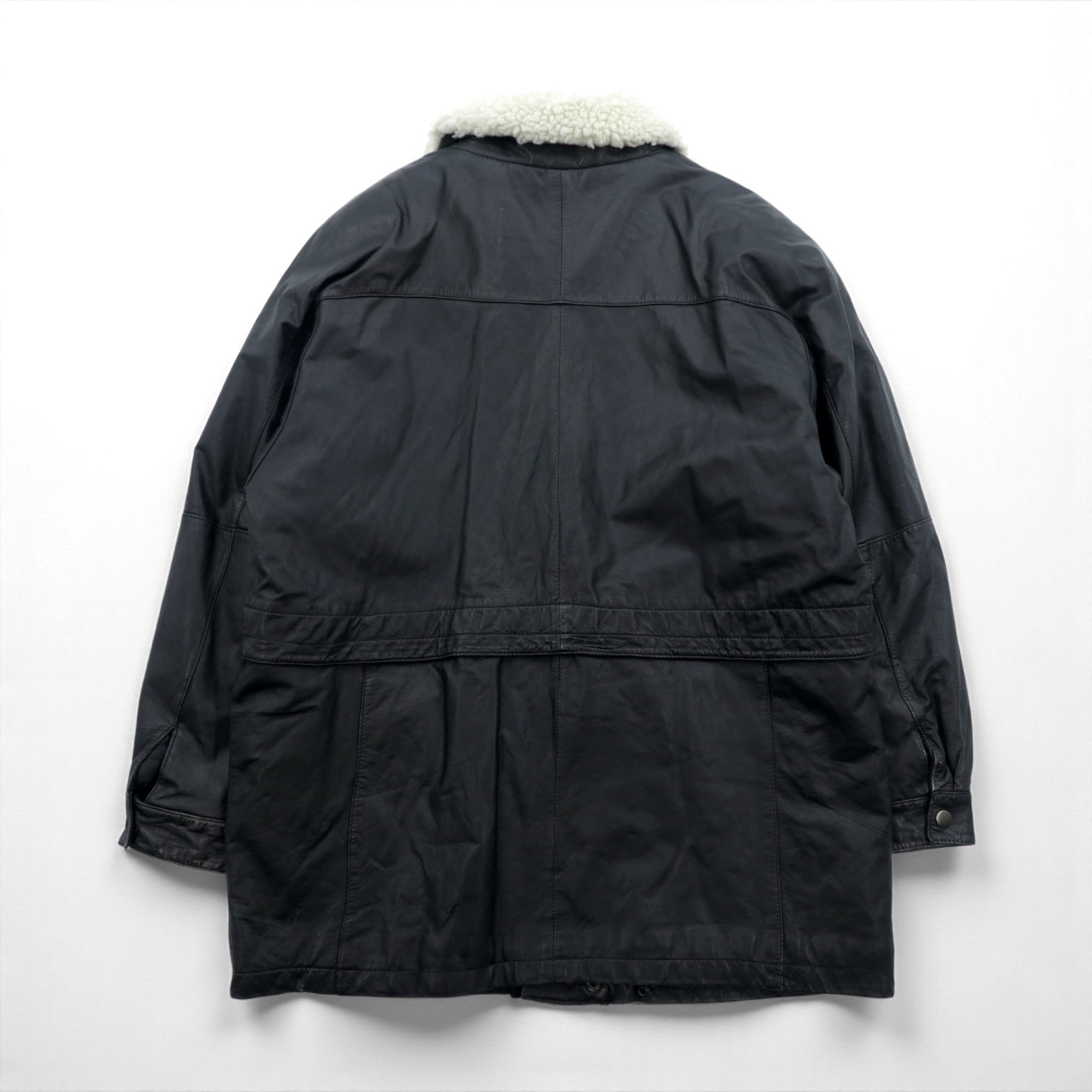 CLUB FELLOW 90年代 ヴィンテージ 襟ボア 中綿 レザーコート XL ブラック キルティングライナー 比翼 ジップアップ Marshall Fields