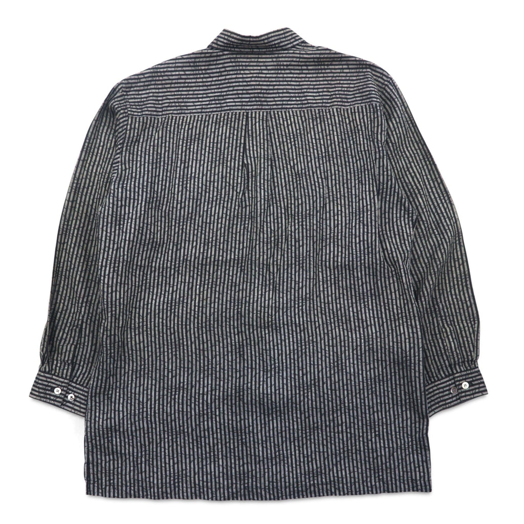 BLACK PIA Anni '90 Camicia di lino a righe L Grigio Nero Tasche a patta Made in Japan