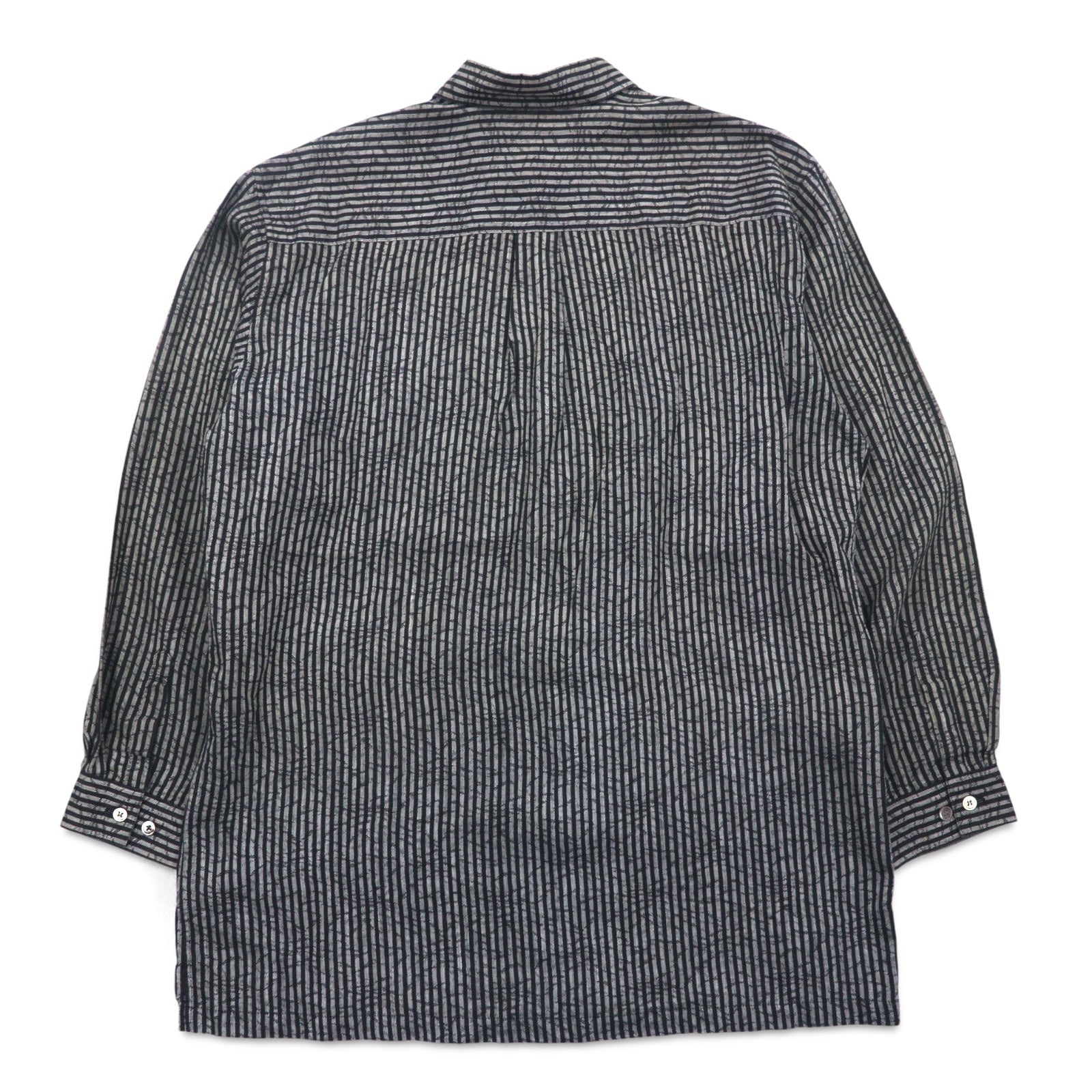 BLACK PIA Anni '90 Camicia di lino a righe L Grigio Nero Tasche a patta Made in Japan