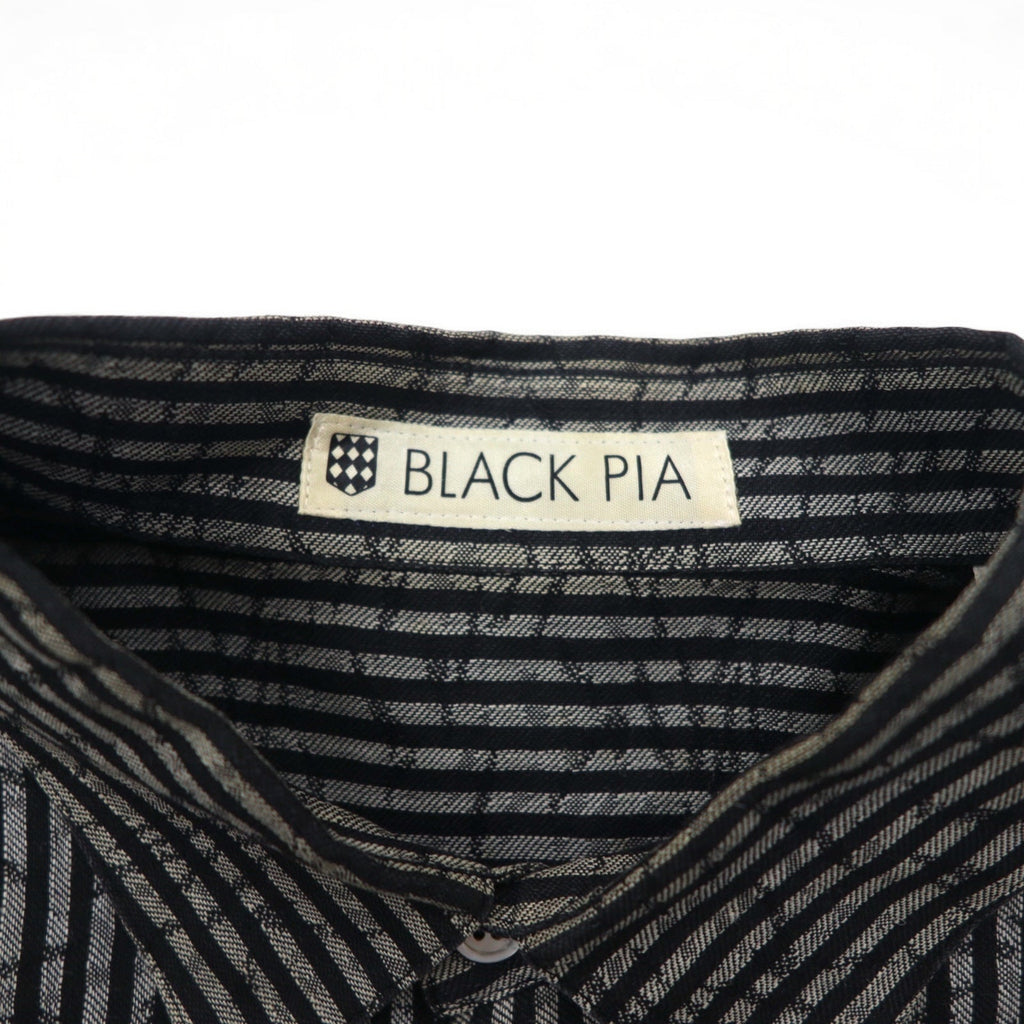 BLACK PIA Anni '90 Camicia di lino a righe L Grigio Nero Tasche a patta Made in Japan