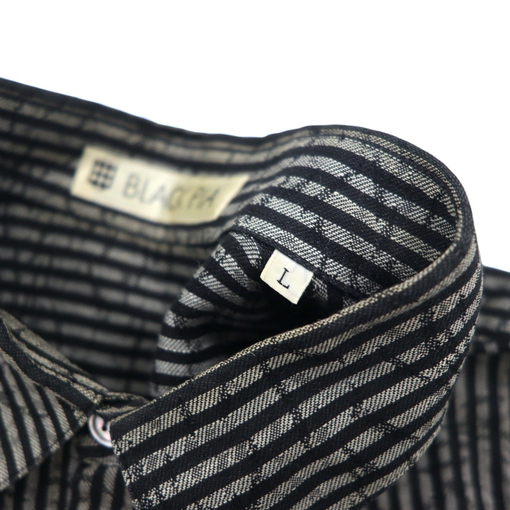 BLACK PIA Anni '90 Camicia di lino a righe L Grigio Nero Tasche a patta Made in Japan