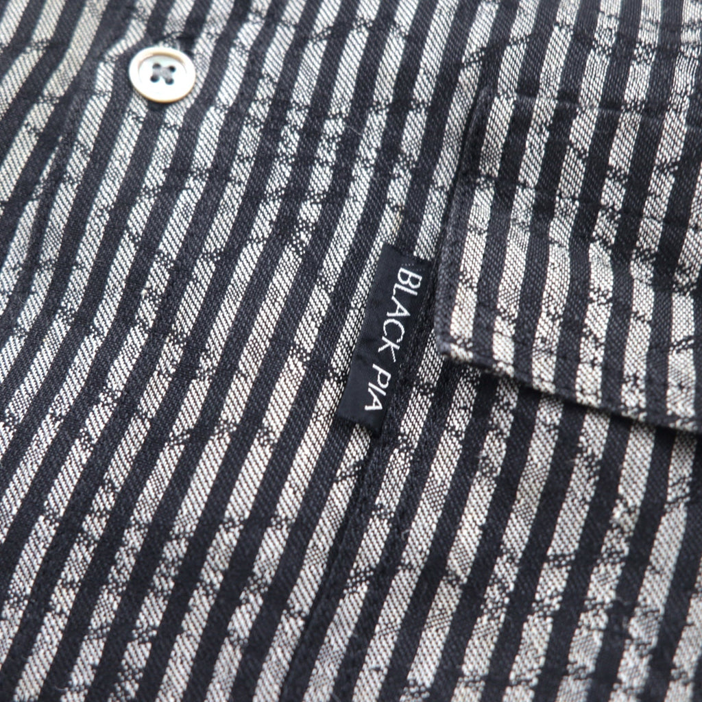 BLACK PIA Anni '90 Camicia di lino a righe L Grigio Nero Tasche a patta Made in Japan