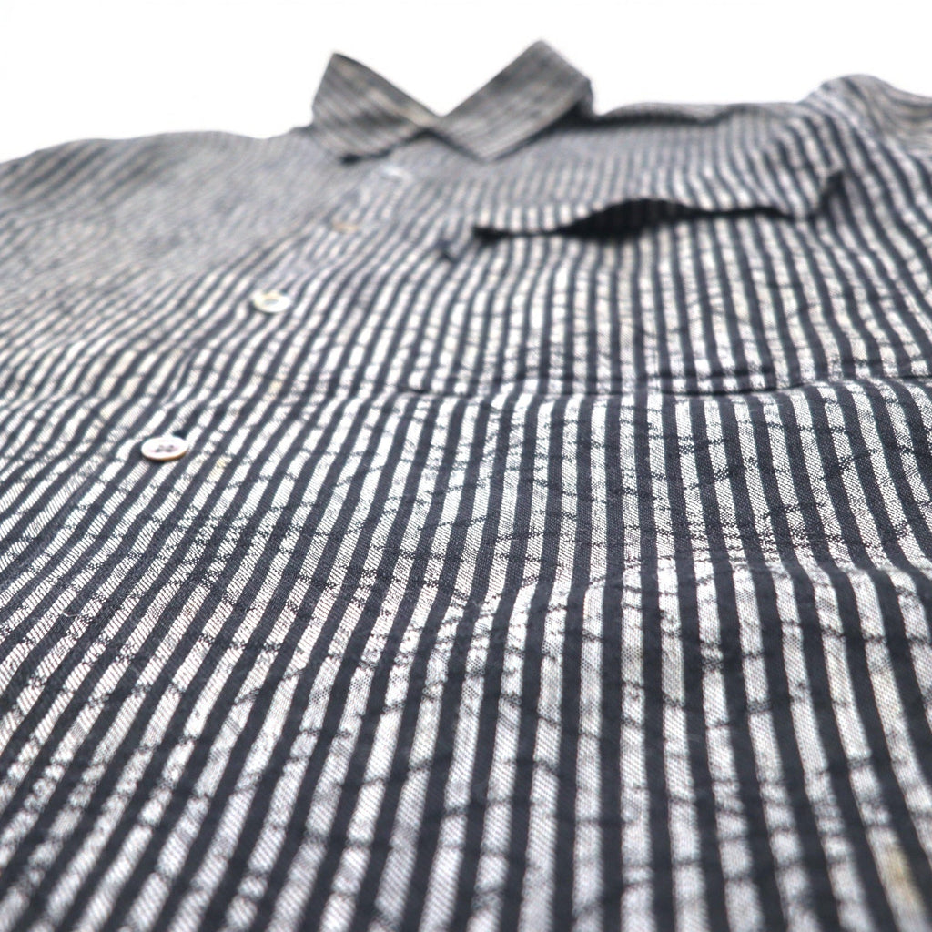 BLACK PIA Anni '90 Camicia di lino a righe L Grigio Nero Tasche a patta Made in Japan