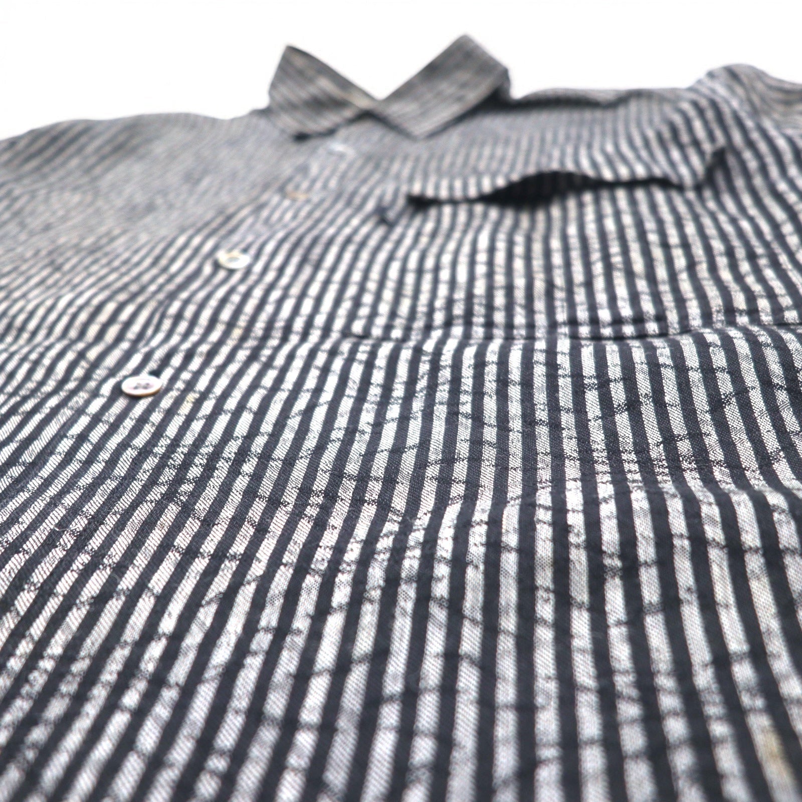 BLACK PIA Anni '90 Camicia di lino a righe L Grigio Nero Tasche a patta Made in Japan