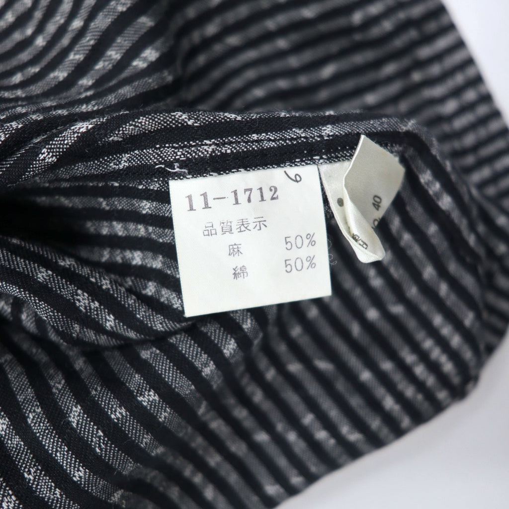 BLACK PIA Anni '90 Camicia di lino a righe L Grigio Nero Tasche a patta Made in Japan