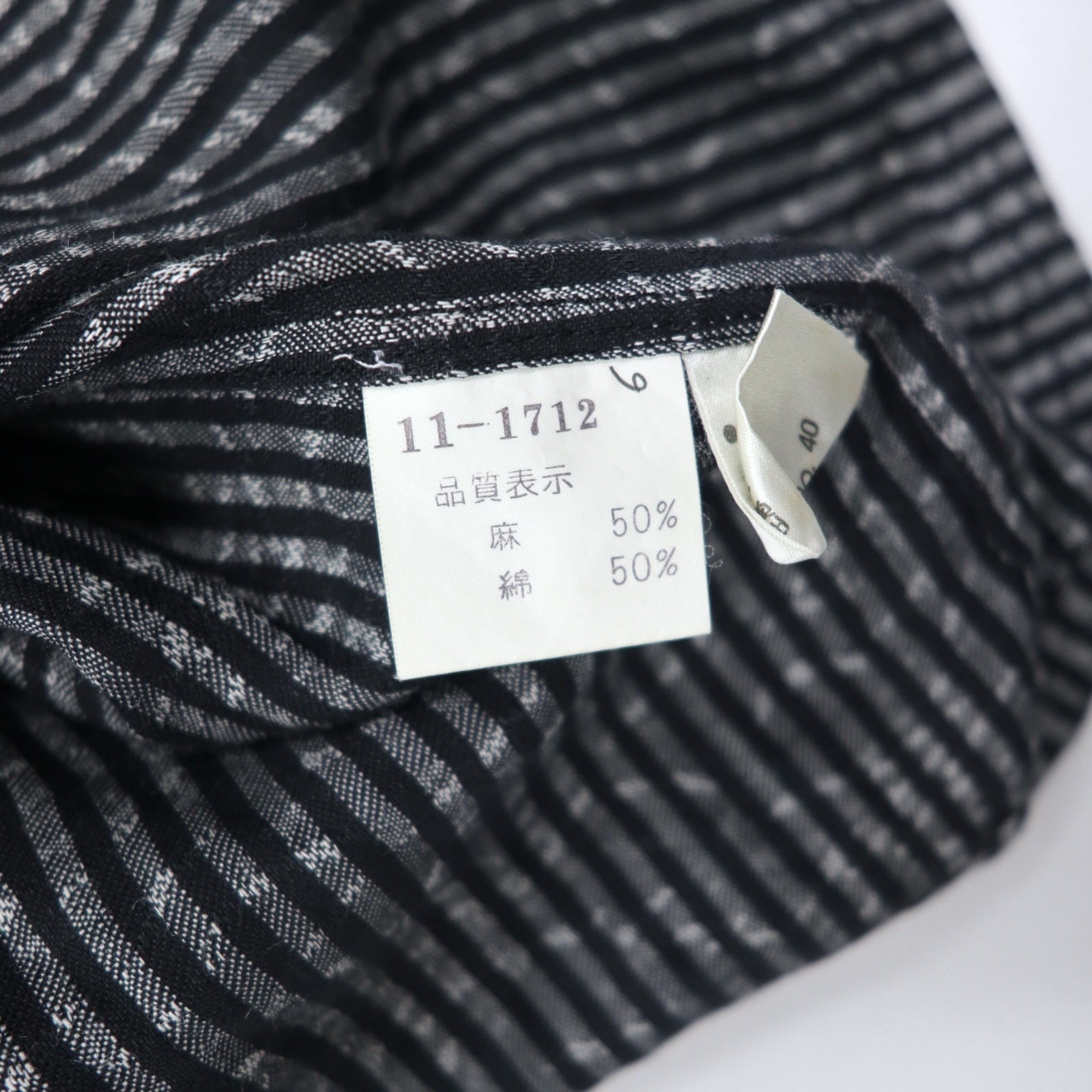 BLACK PIA Anni '90 Camicia di lino a righe L Grigio Nero Tasche a patta Made in Japan