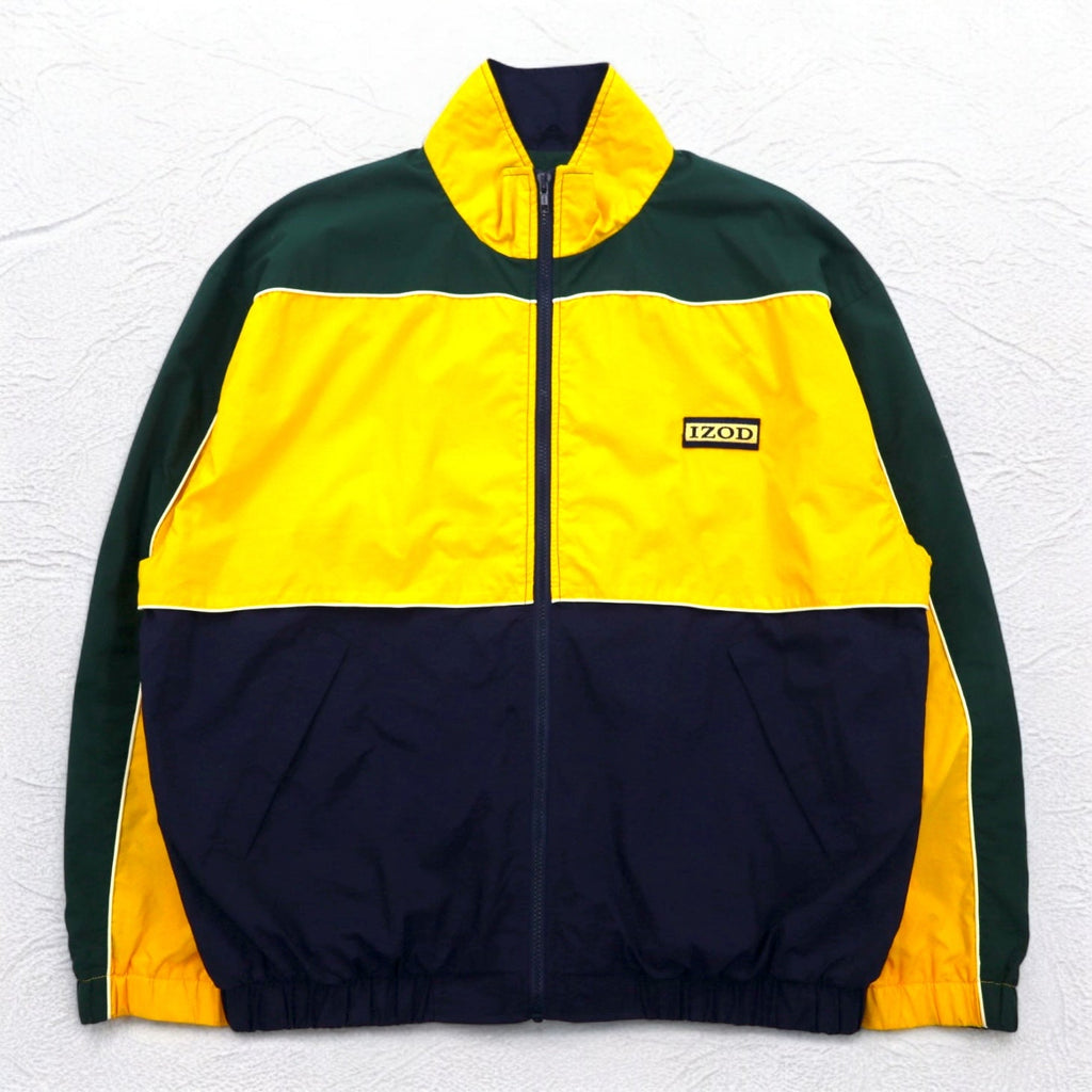 Giacca a vento vintage anni '90 IZOD, anni '90, color block, giacca in nylon, tuta da ginnastica, taglia L, fodera in rete