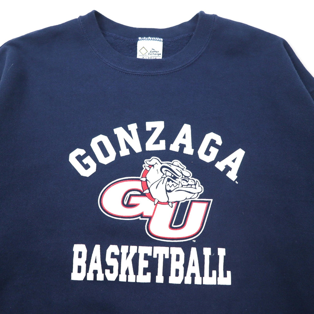 The Cotton Exchange Fatto negli USA anni '90 Stampa college Felpa XL Navy Cotone GONZA BASKETBALL Logo ad arco