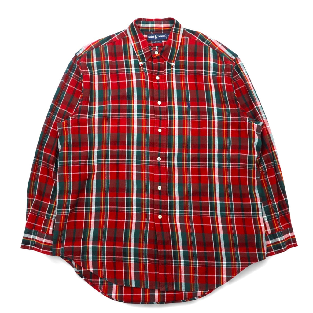 RALPH LAUREN anni '90 camicia flanella button-down BLAIRE L quadri rossa ricamo piccolo pony