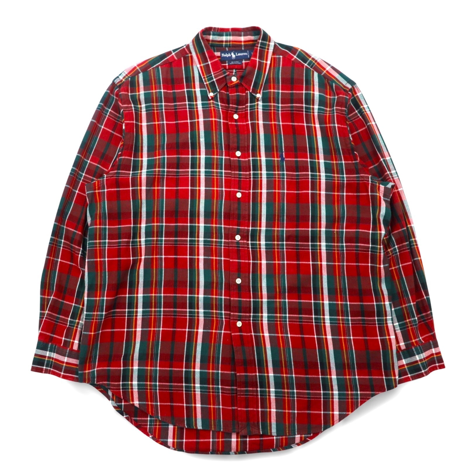 RALPH LAUREN anni '90 camicia flanella button-down BLAIRE L quadri rossa ricamo piccolo pony