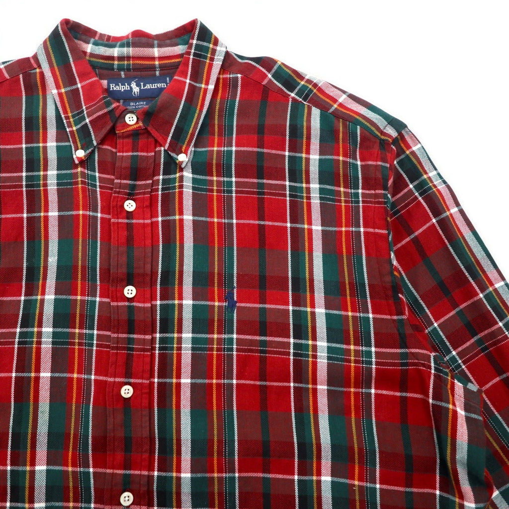 RALPH LAUREN anni '90 camicia flanella button-down BLAIRE L quadri rossa ricamo piccolo pony