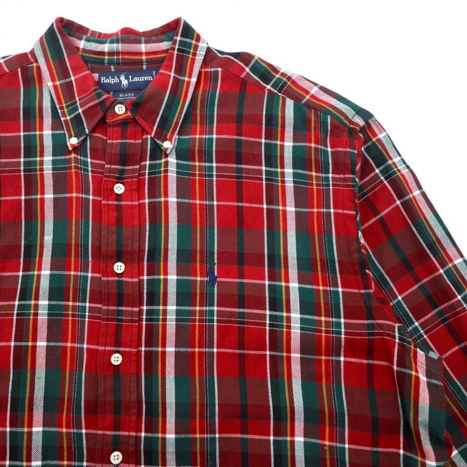 RALPH LAUREN anni '90 camicia flanella button-down BLAIRE L quadri rossa ricamo piccolo pony