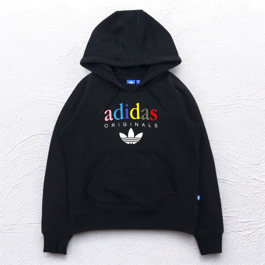 adidas Originals Felpa con Cappuccio con Stampa Logo Trifoglio XL Nera Interno Felpato AY6630