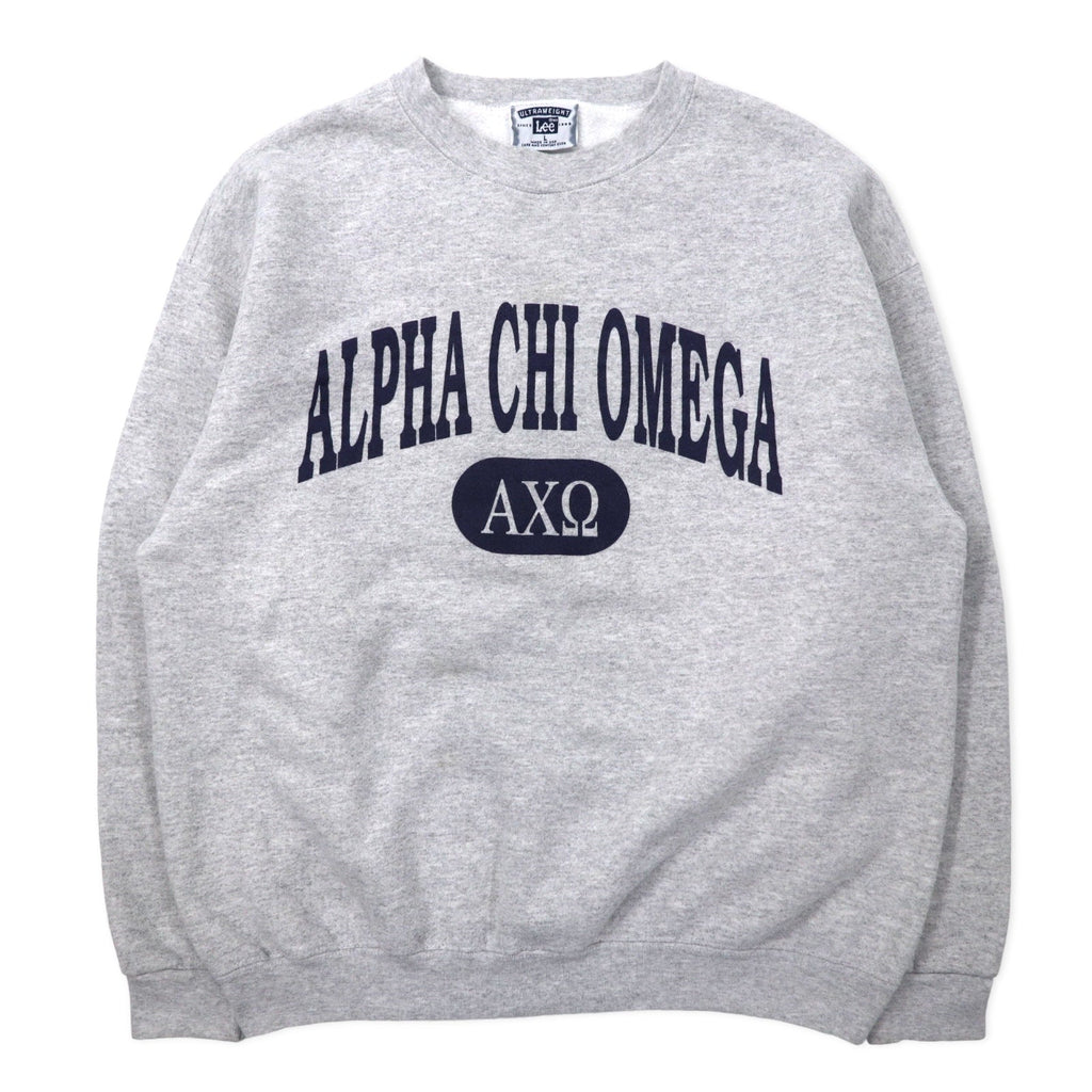 Felpa Lee USA anni '90 ULTRAWEIGHT con stampa college L grigio cotone felpata ALPHA CHI OMEGA con logo ad arco