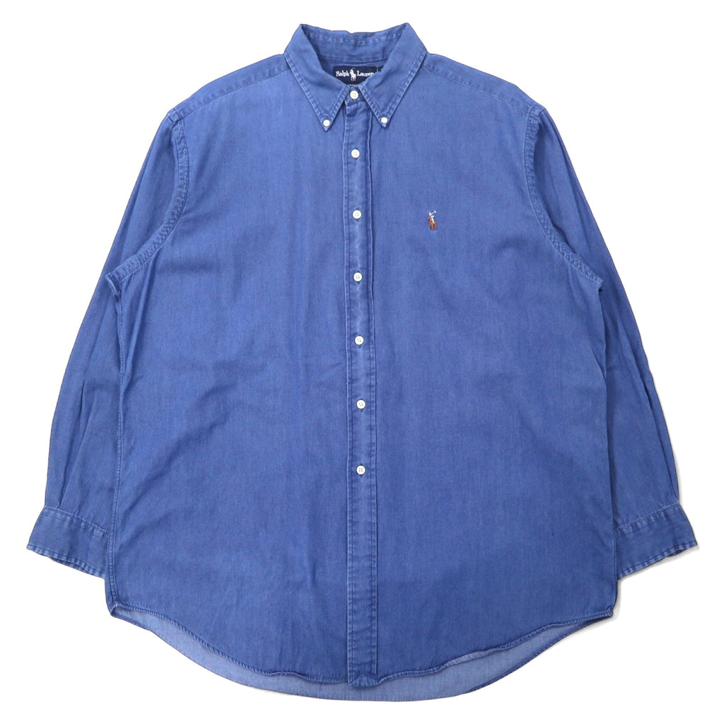 Ralph Lauren 90年代 インディゴ デニム ボタンダウンシャツ 17 34/35 ブルー コットン YARMOUTH スモールポニー 刺繍