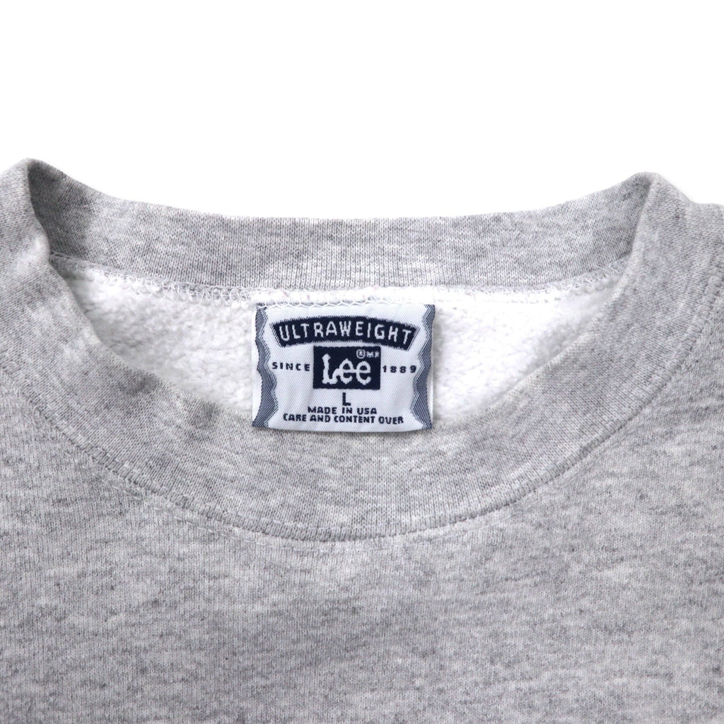 Felpa Lee USA anni '90 ULTRAWEIGHT con stampa college L grigio cotone felpata ALPHA CHI OMEGA con logo ad arco