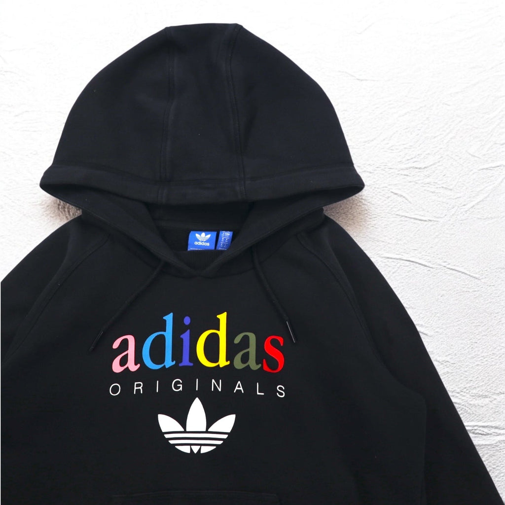 adidas Originals Felpa con Cappuccio con Stampa Logo Trifoglio XL Nera Interno Felpato AY6630