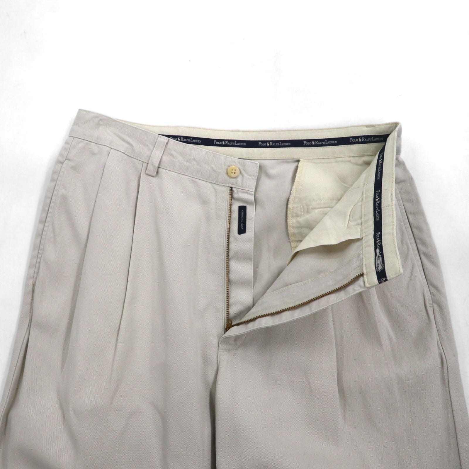POLO RALPH LAUREN anni '90, pantaloni chino larghi a due pinces, taglia M, beige, cotone