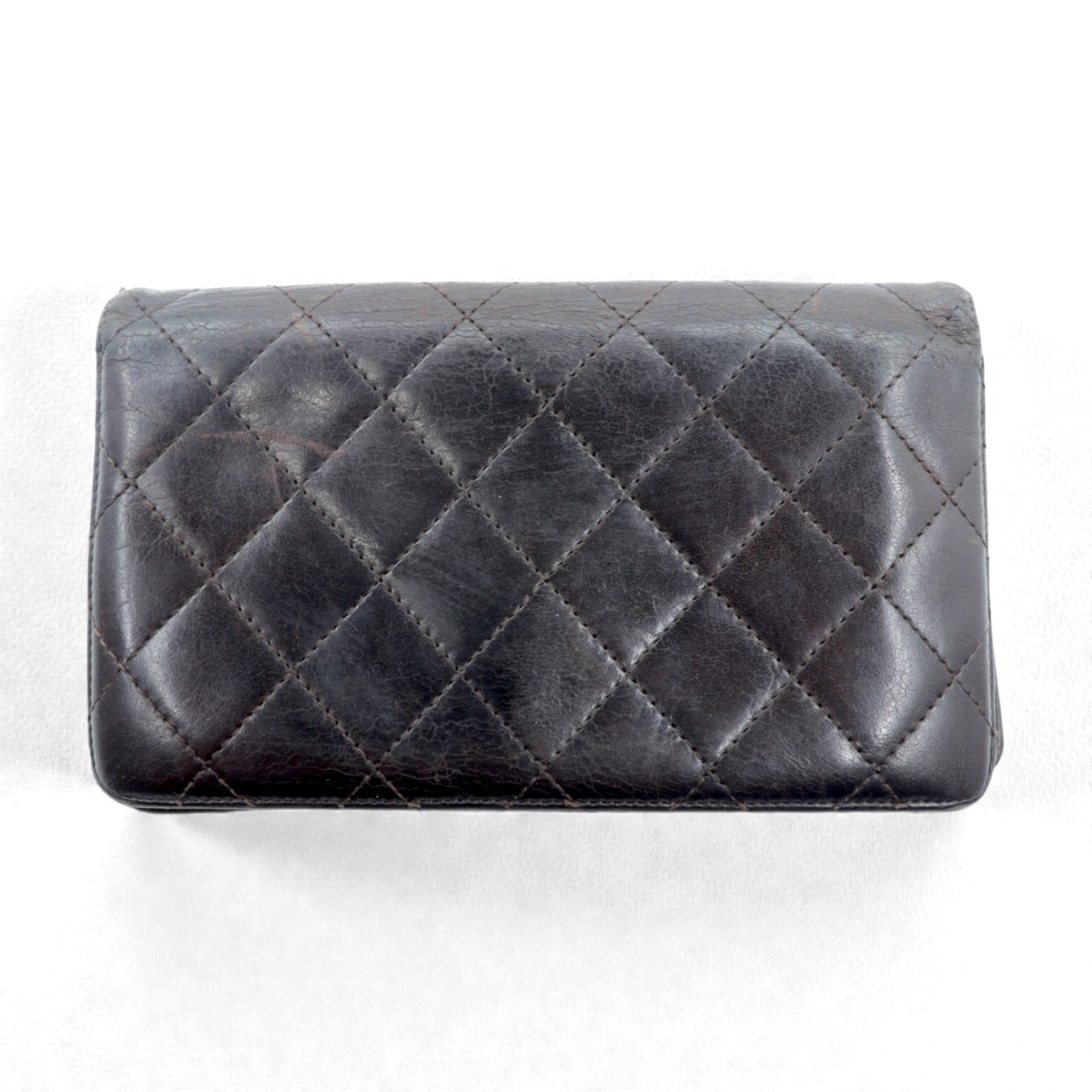 CHANEL 2.55ライン マトラッセ 財布 ブラック レザー キルティング ターンロック フランス製