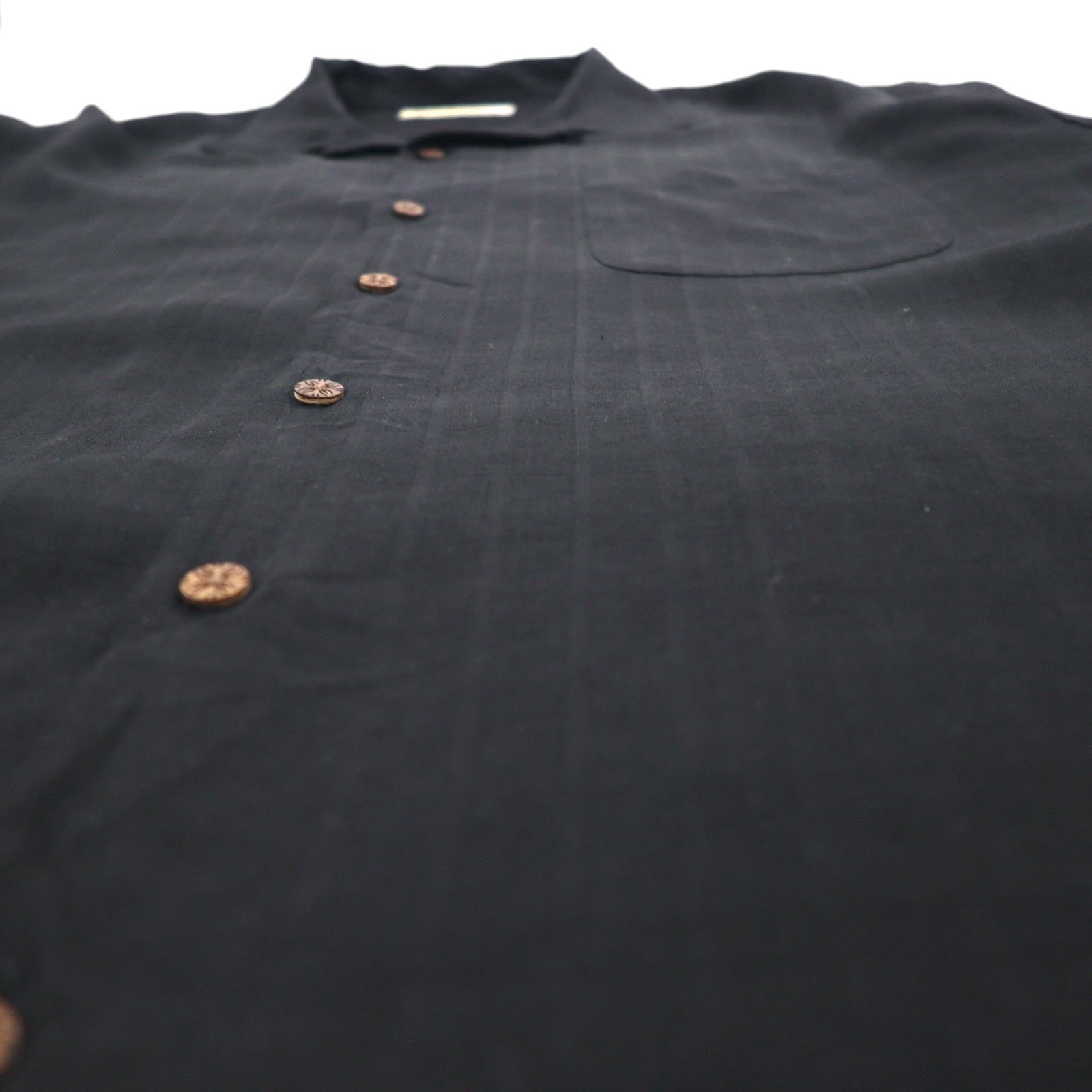 Tommy Bahama Camicia a maniche corte in seta con collo aperto, vestibilità squadrata, taglia XL, nera, con logo ricamato sul retro