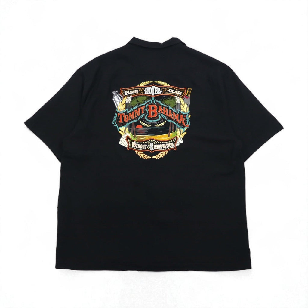 Tommy Bahama シルク 半袖 オープンカラーシャツ 開襟 ボックスシャツ XL ブラック バックロゴ刺繍