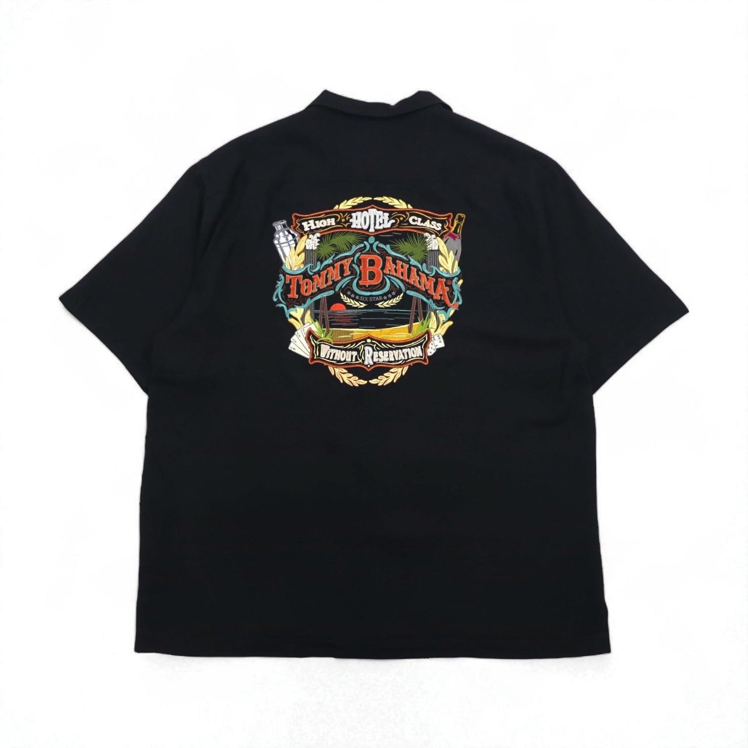 Tommy Bahama シルク 半袖 オープンカラーシャツ 開襟 ボックスシャツ XL ブラック バックロゴ刺繍