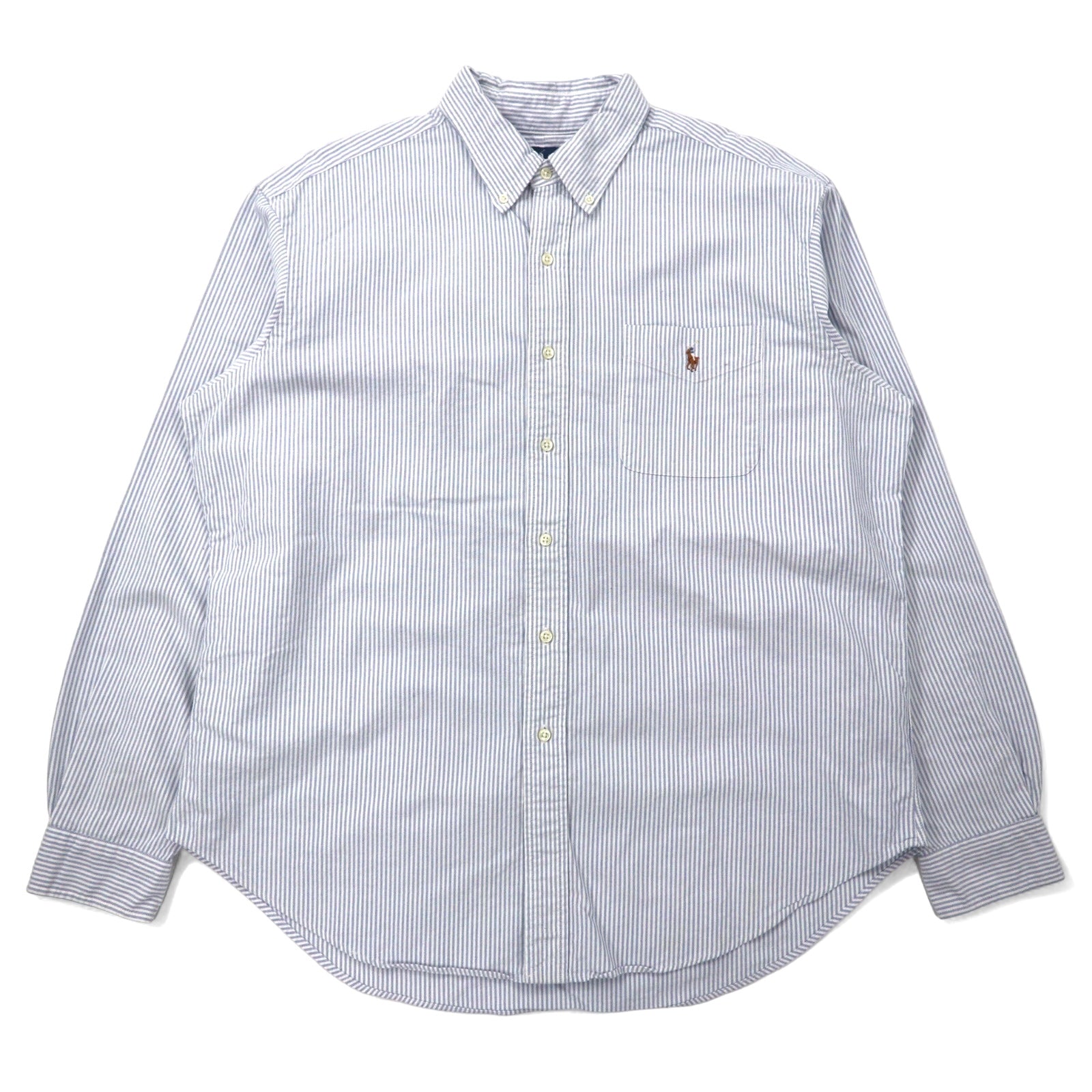 Ralph Lauren anni '90 camicia Oxford button-down XL blu a righe in cotone CLASSIC FIT con ricamo piccolo pony