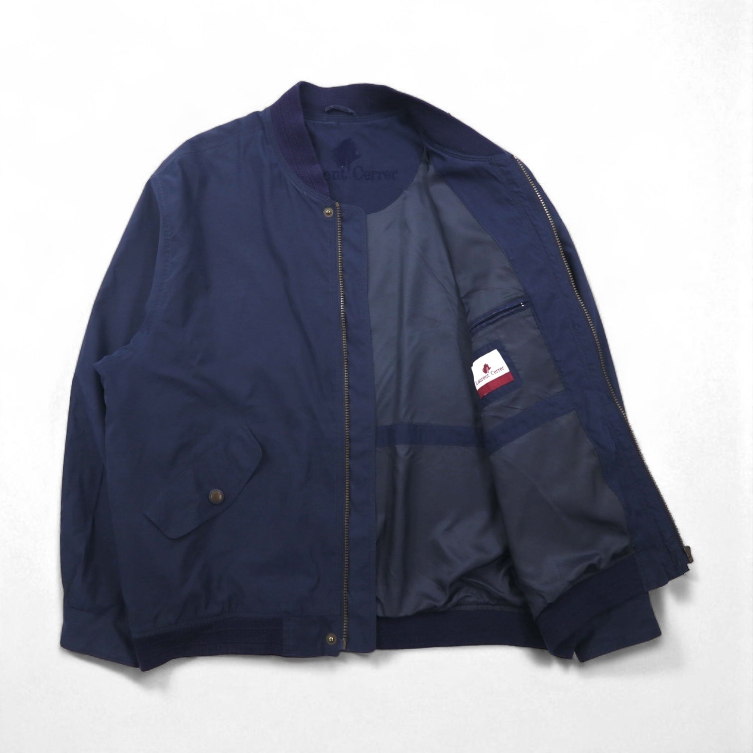 90s Vintage Bomber Jacket 90年代 ピーチスキン スウィングトップ ハリントンジャケット XL ネイビー Laurent Cerrer