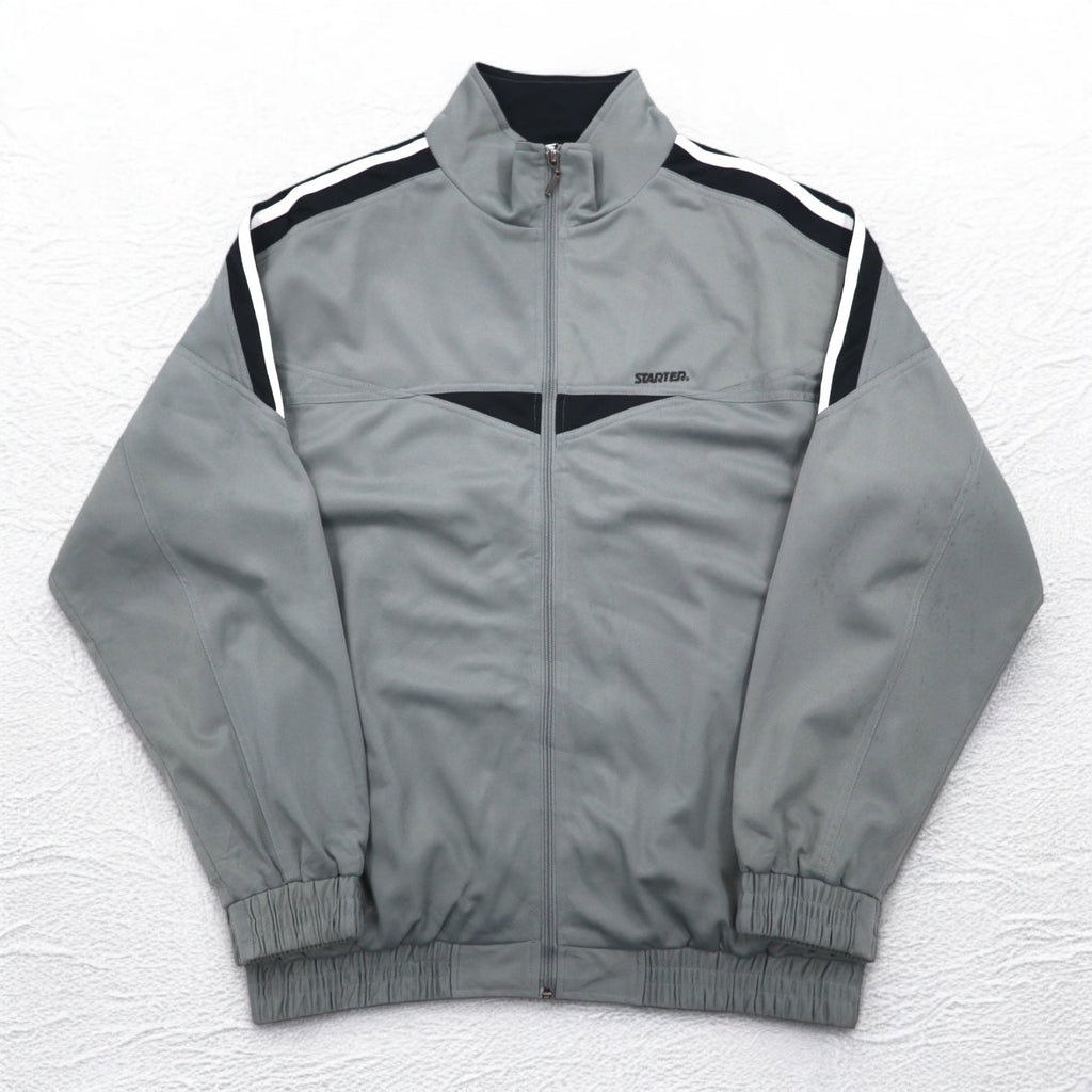 STARTER Anni '90 Track Jacket Tuta Sportiva XL Grigio Strisce Laterali Collo Alto