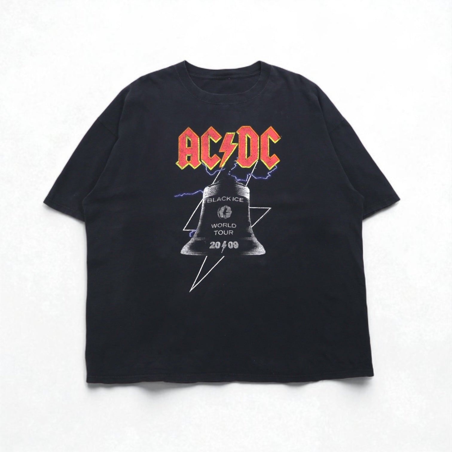 T-shirt rock band AC/DC XL nera cotone tour BLACK ICE stampa fronte/retro