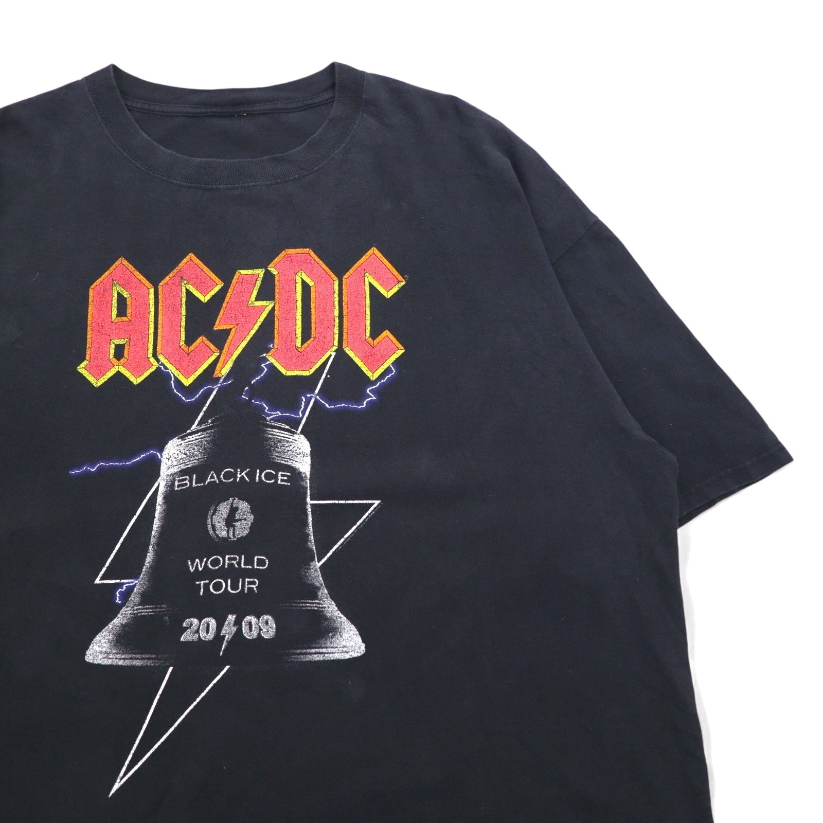 T-shirt rock band AC/DC XL nera cotone tour BLACK ICE stampa fronte/retro