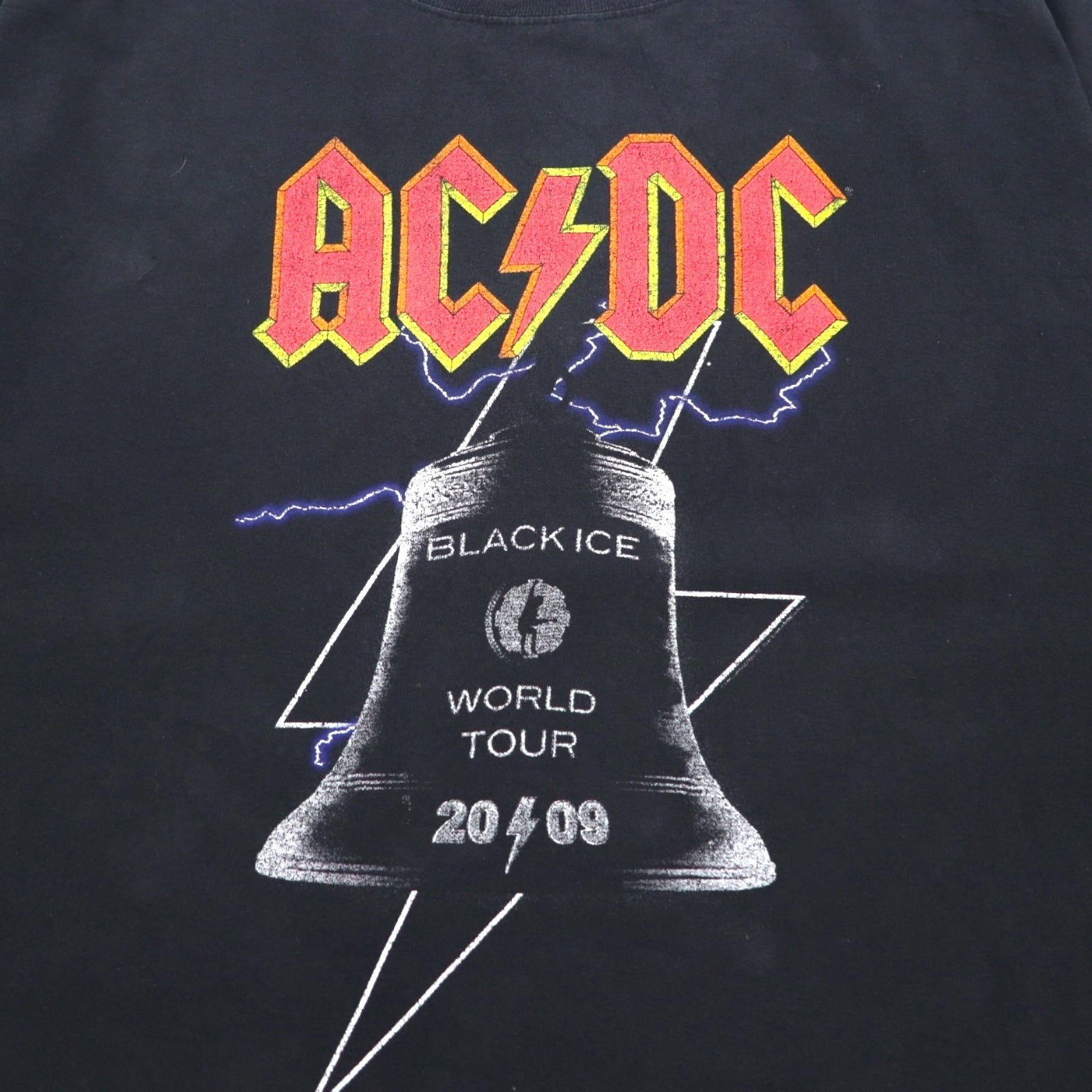 T-shirt rock band AC/DC XL nera cotone tour BLACK ICE stampa fronte/retro