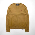 Polo Ralph Lauren 90年代 Vネック ピマコットン ニット セーター L ベージュ スモールポニー刺繡