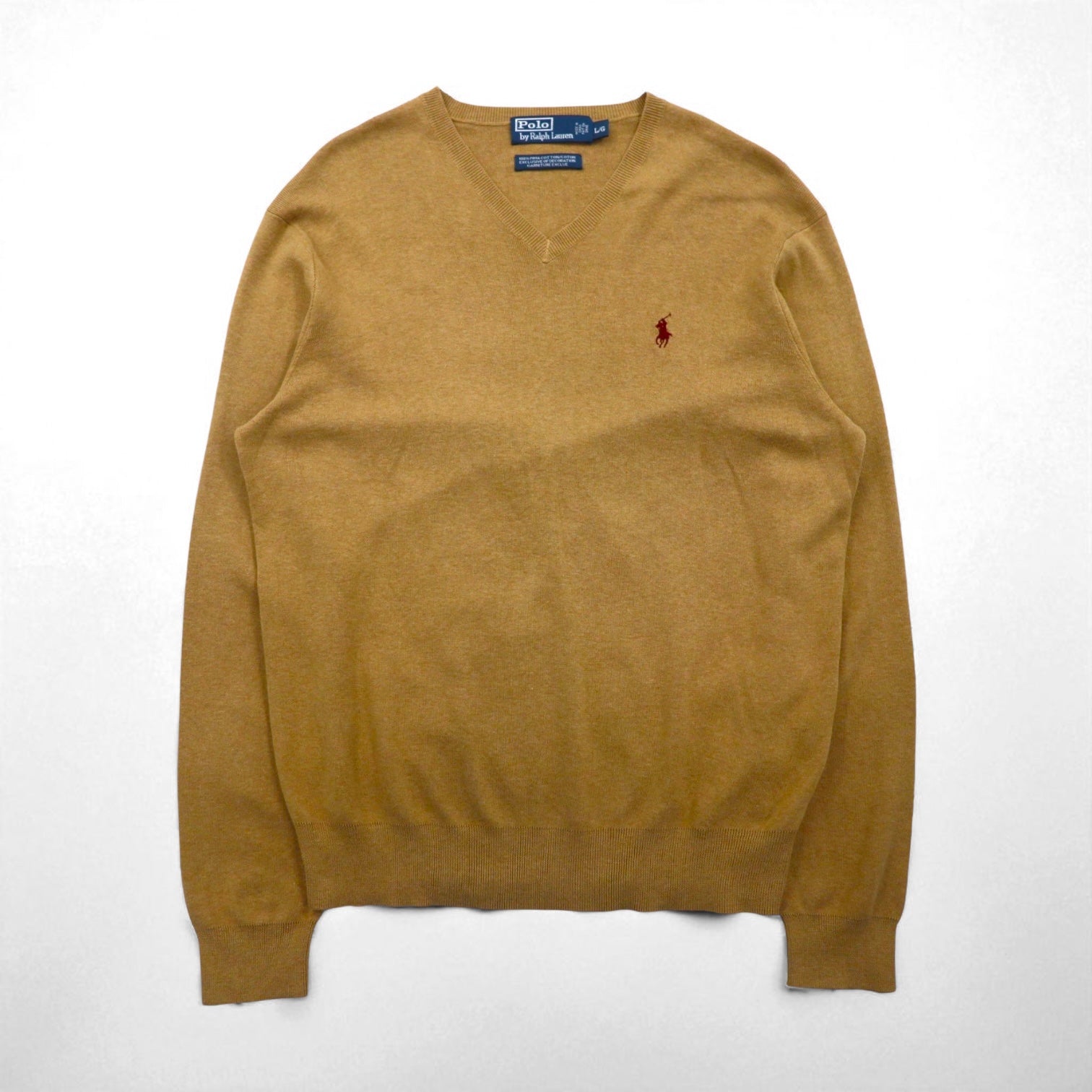 Polo Ralph Lauren 90年代 Vネック ピマコットン ニット セーター L ベージュ スモールポニー刺繡