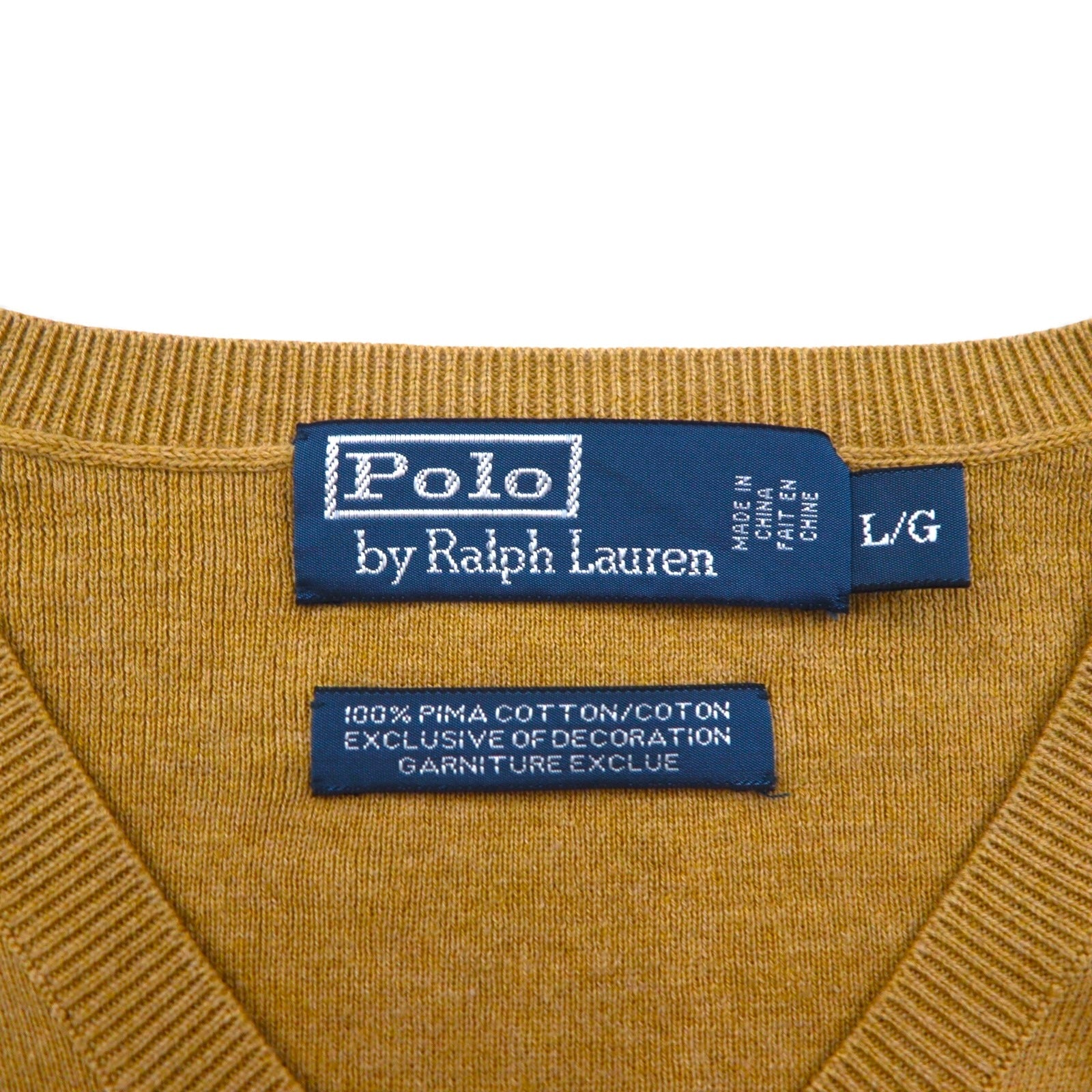 Polo Ralph Lauren 90年代 Vネック ピマコットン ニット セーター L ベージュ スモールポニー刺繡