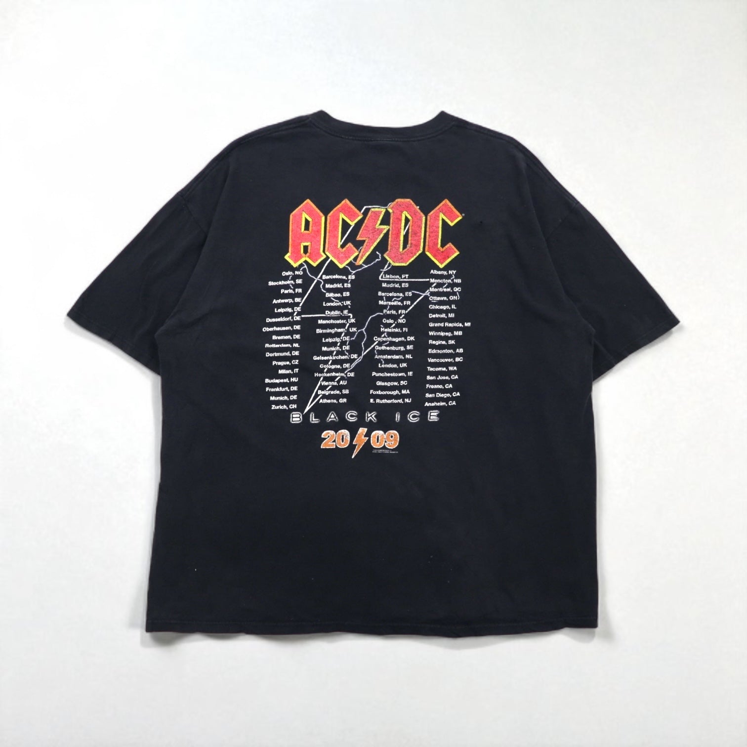 T-shirt rock band AC/DC XL nera cotone tour BLACK ICE stampa fronte/retro
