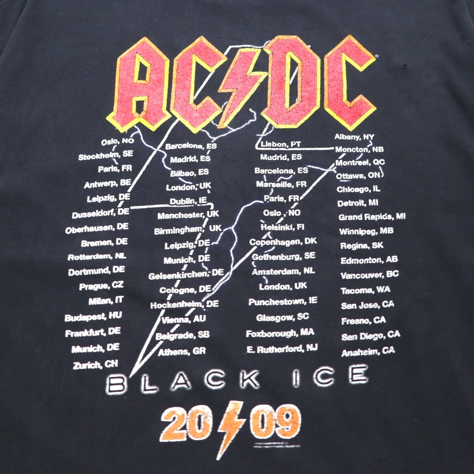 T-shirt rock band AC/DC XL nera cotone tour BLACK ICE stampa fronte/retro