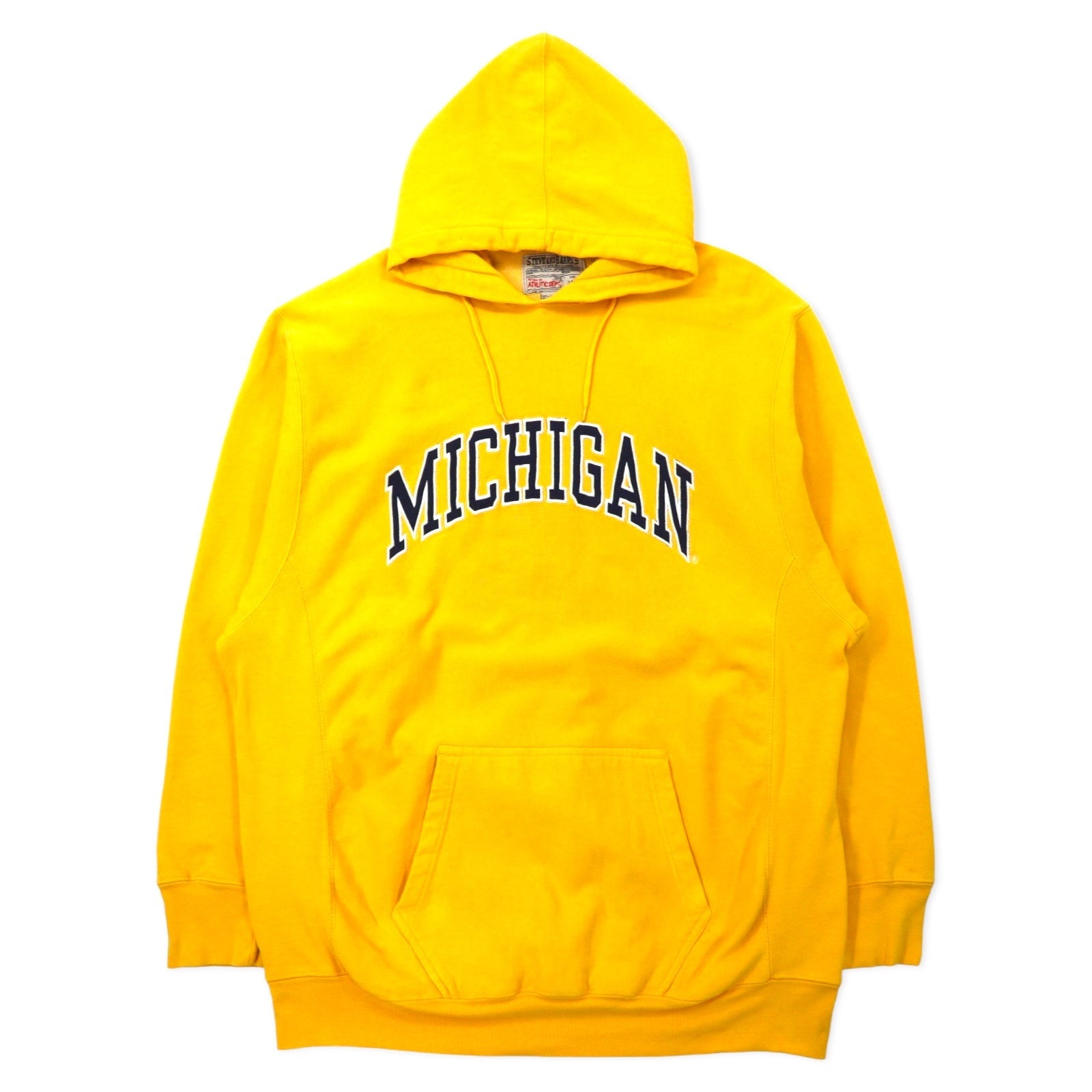 STEVE AND BARRY'S Felpa con cappuccio Reverse Weave, taglia XL, gialla, in cotone, con logo ad arco MICHIGAN universitario, taglia grande
