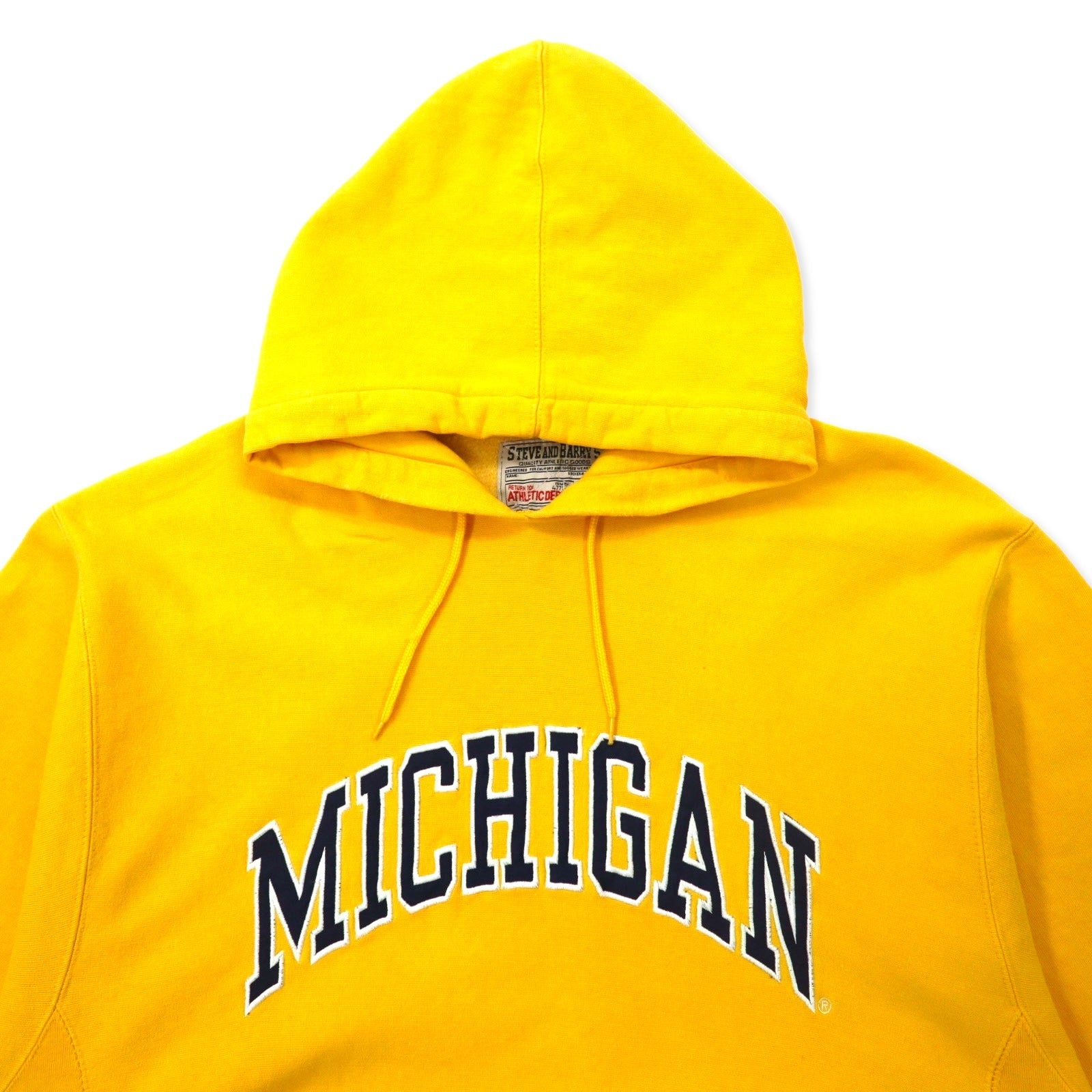 STEVE AND BARRY'S Felpa con cappuccio Reverse Weave, taglia XL, gialla, in cotone, con logo ad arco MICHIGAN universitario, taglia grande
