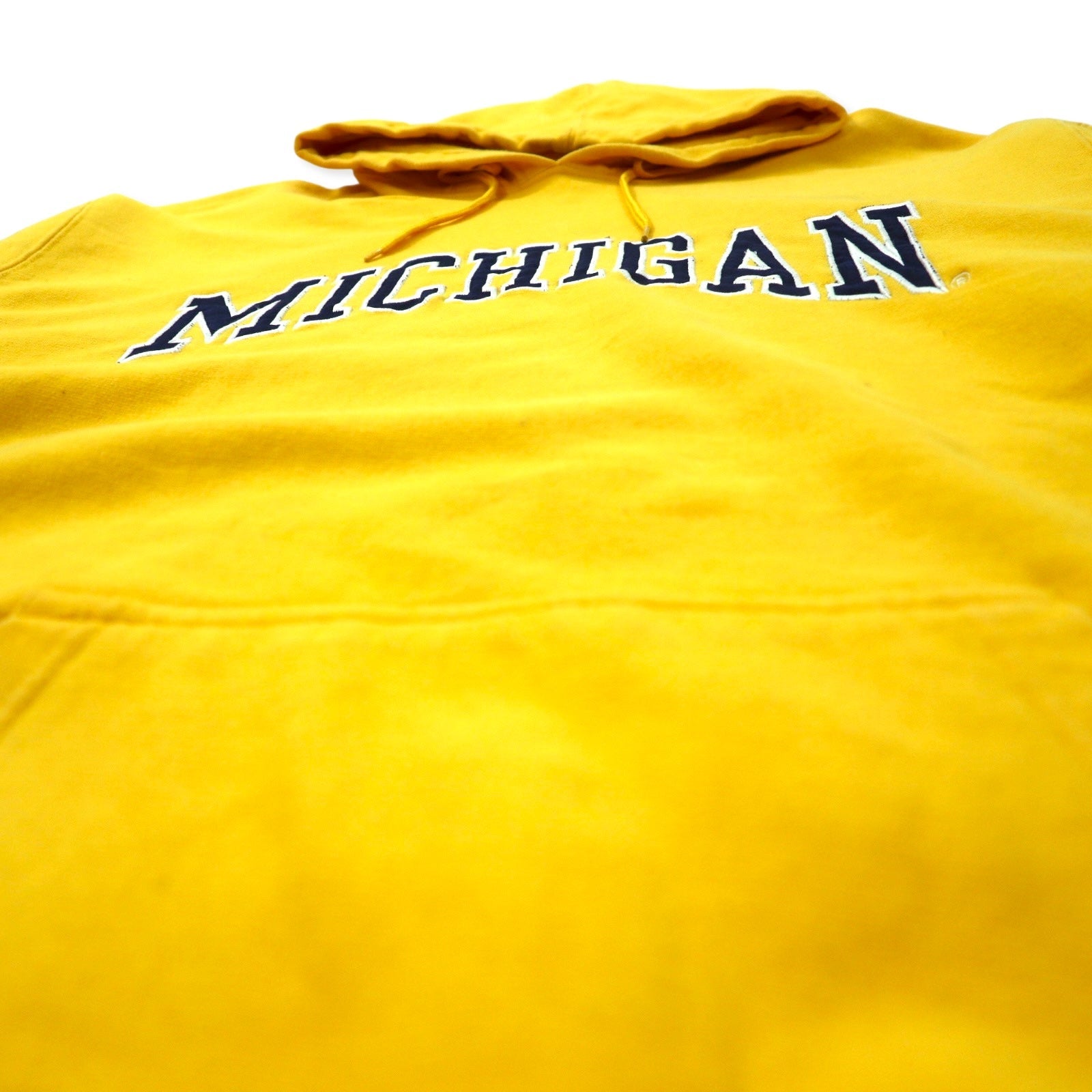 STEVE AND BARRY'S Felpa con cappuccio Reverse Weave, taglia XL, gialla, in cotone, con logo ad arco MICHIGAN universitario, taglia grande