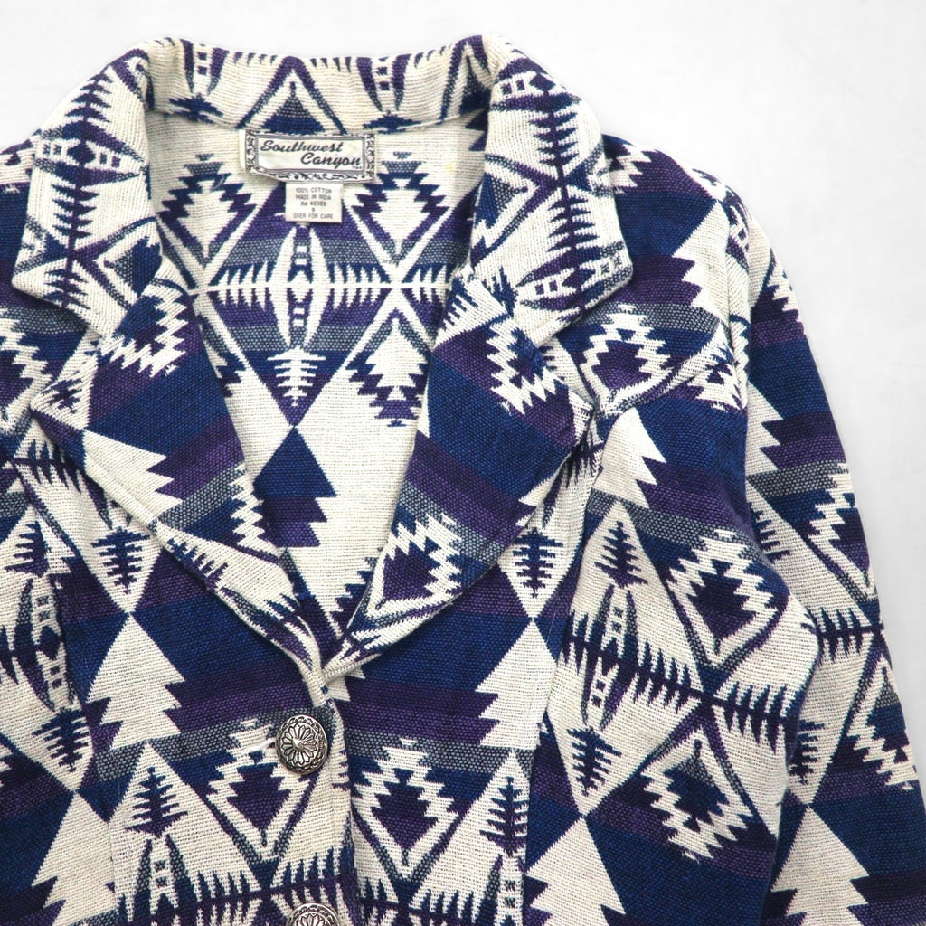 90s Vintage Jacquard Blazer 90年代 チマヨ柄 ジャガードジャケット S コンチョボタン ネイティブ柄 短丈 Southwest Canyon