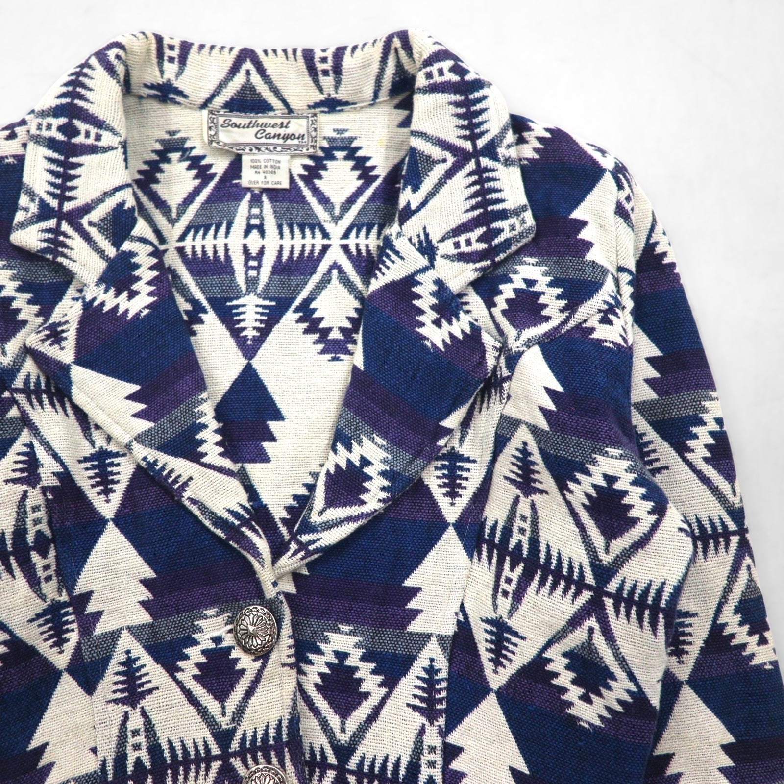 90s Vintage Jacquard Blazer 90年代 チマヨ柄 ジャガードジャケット S コンチョボタン ネイティブ柄 短丈 Southwest Canyon