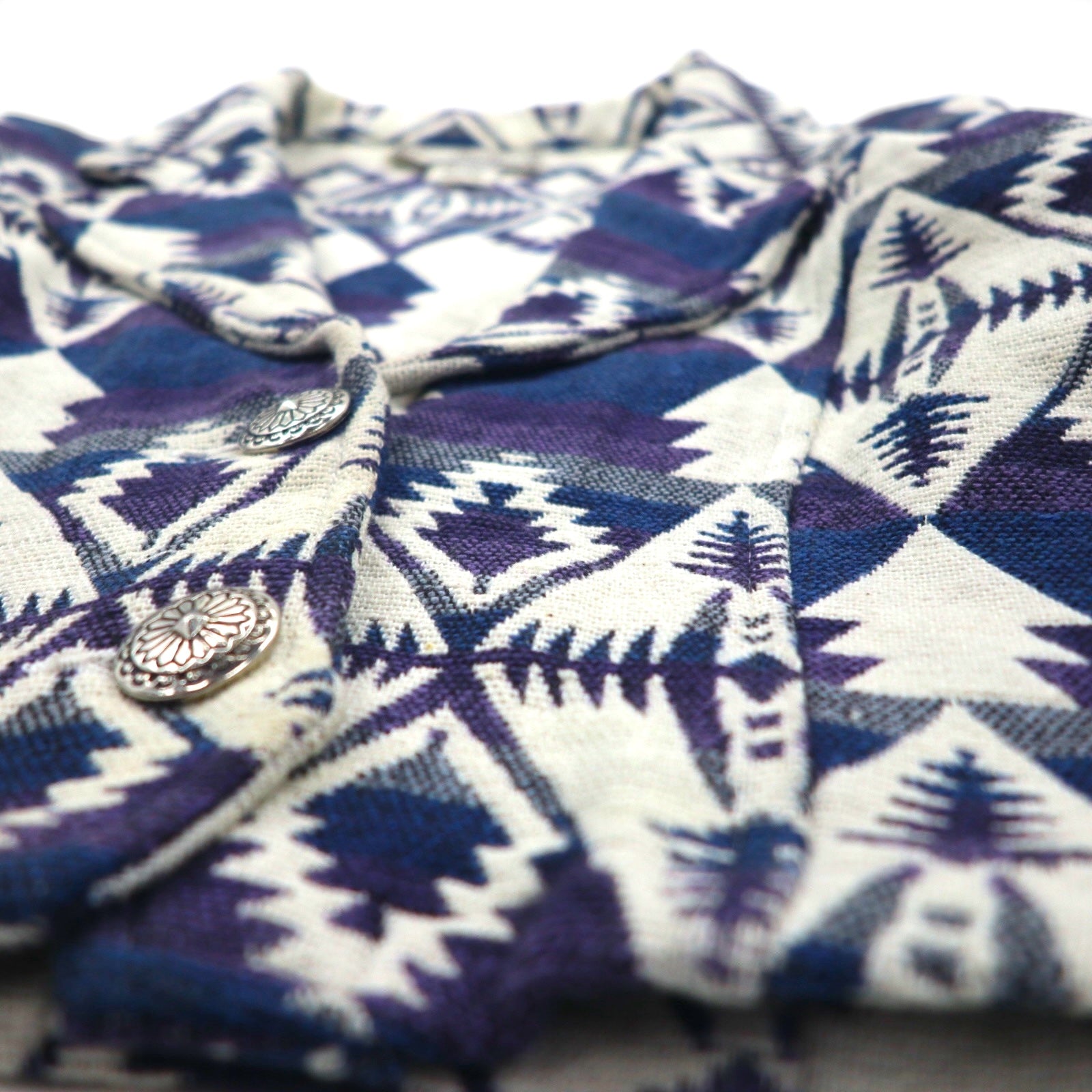 90s Vintage Jacquard Blazer 90年代 チマヨ柄 ジャガードジャケット S コンチョボタン ネイティブ柄 短丈 Southwest Canyon