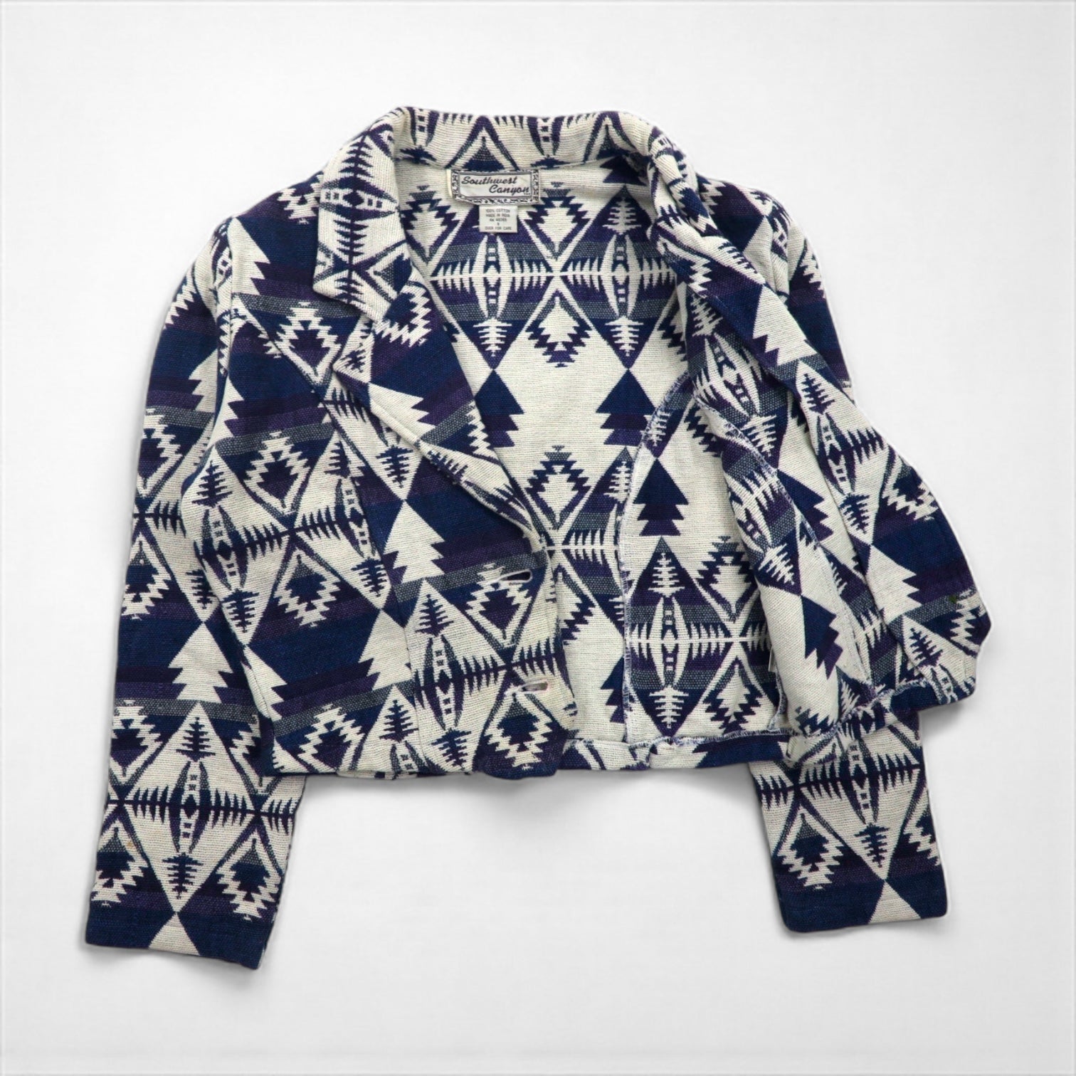 90s Vintage Jacquard Blazer 90年代 チマヨ柄 ジャガードジャケット S コンチョボタン ネイティブ柄 短丈 Southwest Canyon